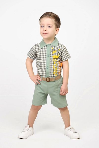 Hafez Kids Summer Suit - Shorts with Belt for Men, Shirt with Giraffe Print