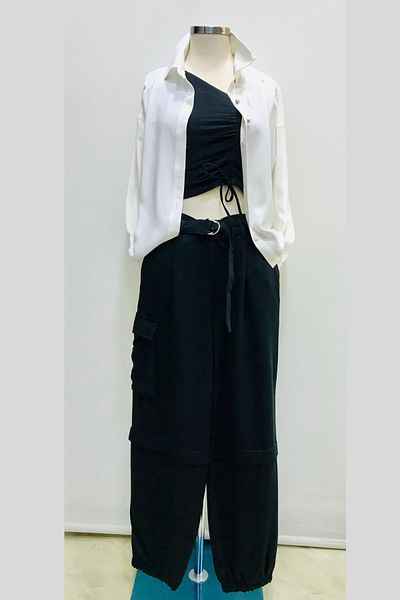 Çikoby Girls Cream Shirt Cargo Pants Set