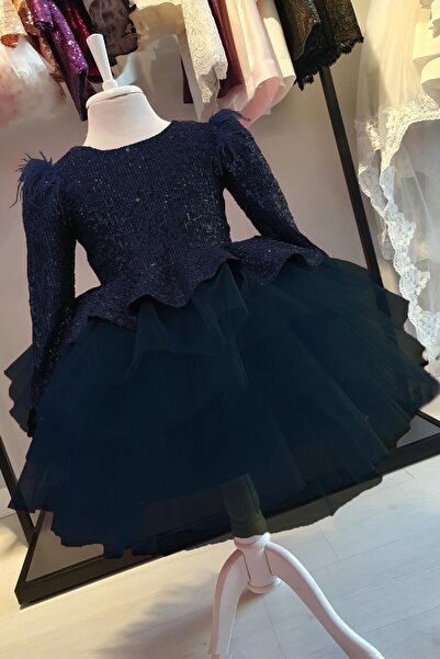 Mashotrend Omzu Tüylü V Sırt Payetli Kız Çocuk Elbise - Çocuk Abiye Elbise - ...