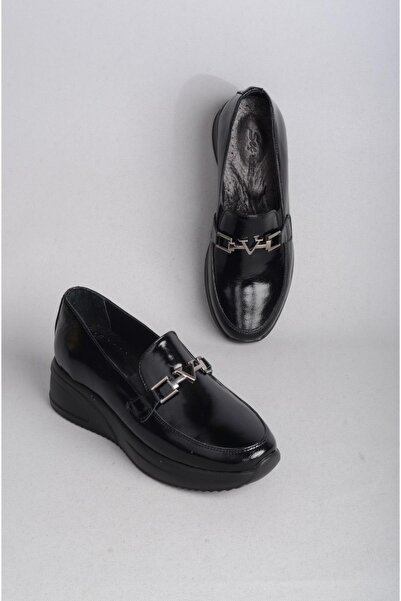 SEÇ KUNDURA Pantofi cu toc cu pană din piele naturală - Piele lacuită neagră ...