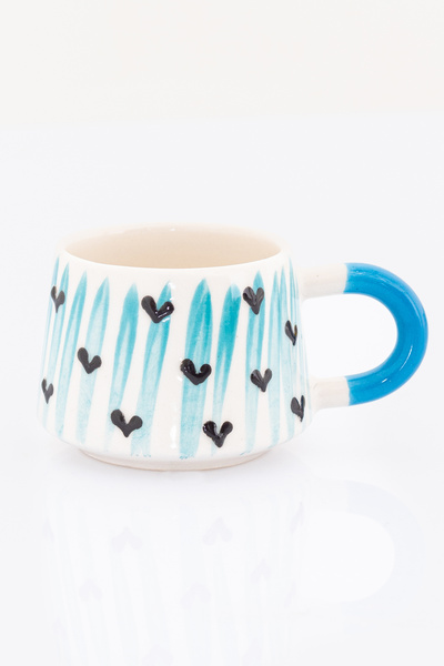 Bally Home 2'li El Yapımı Seramik Kalp Desenli Kupa