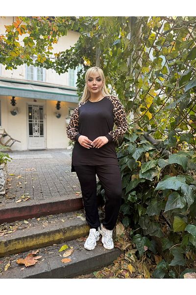 Butik Nilyam Σετ γυναικεία αθλητική φόρμα Plus Size - Crew Neck, Sleeve Garni Detail, Ελαστική μέση, Strechy 24160
