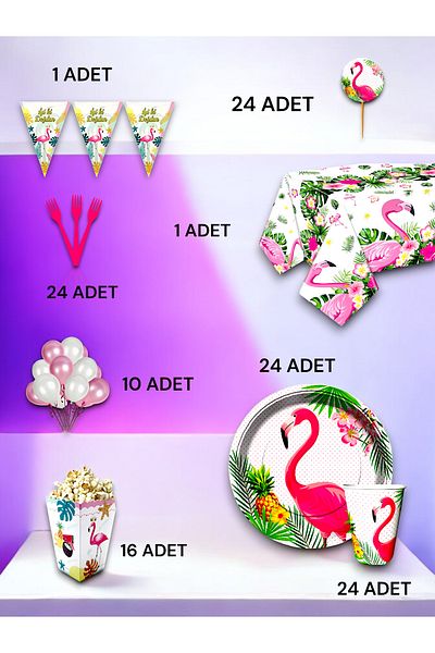 VibeHome Flamingo Themed Luxury Set for 24 - Birthday Party and Fun Events