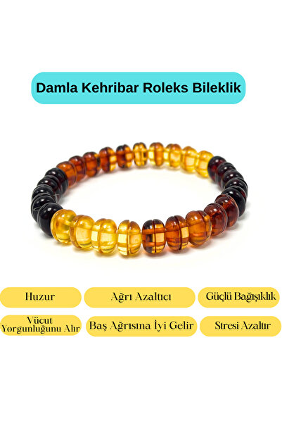 YILDIZ DOĞAL TAŞ Sertifikalı Damla Kehribar Roleks Bileklik