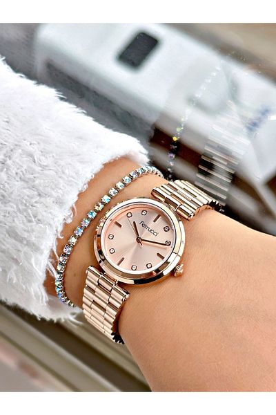 Ferrucci Rose Gold Color Classic Plain Model Women's Wrist Watch + Bracelet