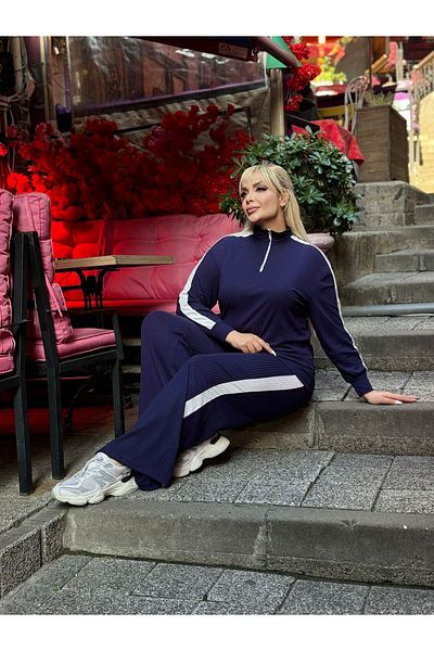 Butik Nilyam Голям размер яка с цип - Комплект анцуг с камизола с ивици 24158