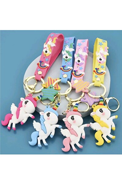 TRENDHOCAM Unicorn 3 Boyutlu Silikon 4'lü Anahtarlık Çanta Aksesuarı Keychain
