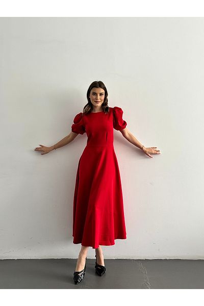 Afiş Butik Midi Dress with Watermelon Sleeves
