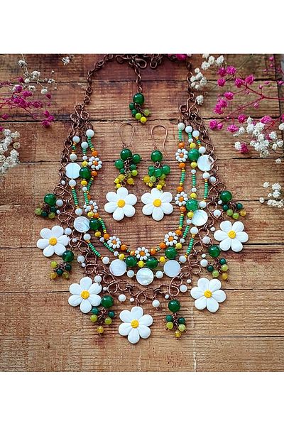 MODA Copper Wire Winding-Fimo Flower Pendant-Earring