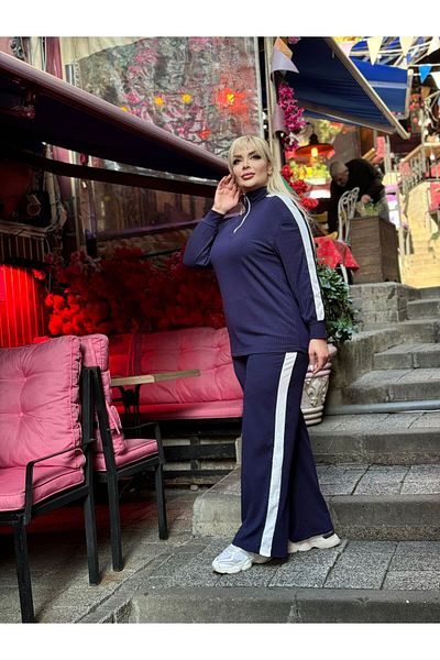 Butik Nilyam Голям размер яка с цип - Комплект анцуг с камизола с ивици 24158