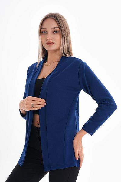 DEVRİMAY TEKSTİL Women's Navy Blue Shawl Collar Lycra Crepe Jacket