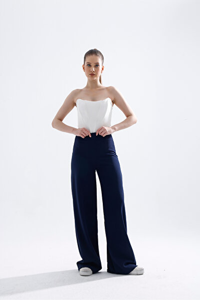 MevaMoss بنطال Pallazo بخصر عالٍ وأرجل واسعة - سحاب جانبي، قابل للتمدد MY4012