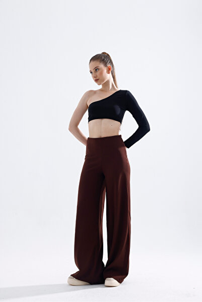 Side Zippered Flexible Rise Waist Wide Leg Pallazo Pantolonn MY4012
