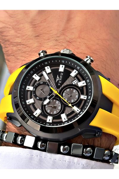 FERRO Yellow Color Sports Model Stylish Design Men's Wrist Watch + Bracelet Gift