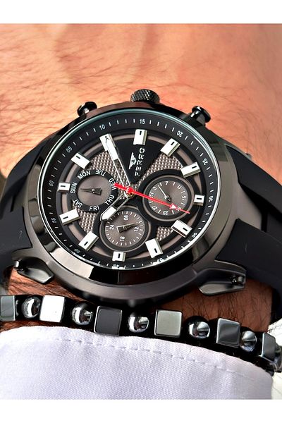 FERRO Black Color Sports Model Stylish Design Men's Wrist Watch + Bracelet Gift