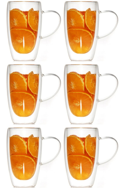 Atlas Mutfak Double Walled Coffee, Latte, Soft Drink Glass Mug Set 400 ml 6 P...