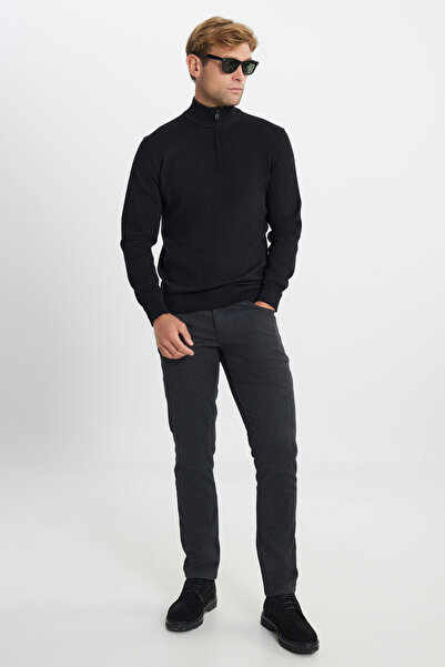 ALTINYILDIZ CLASSICS Altınyıldız ACE492510018 Μαύρο ανδρικό πλεκτό πουλόβερ με μισό φερμουάρ και γιακά μπατό
