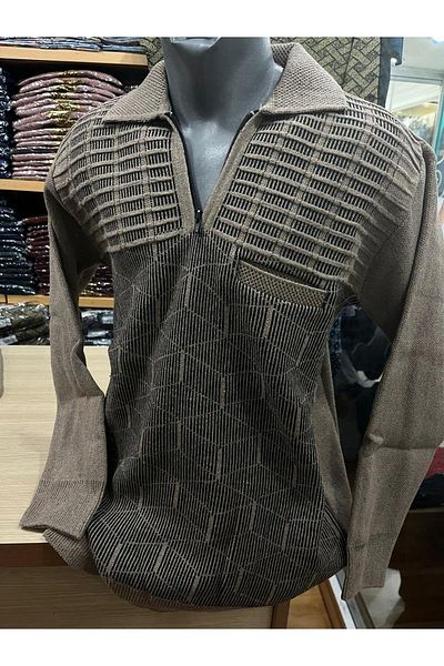 TCR Men's Knitwear Half Zipper Pocket Patterned Sweater