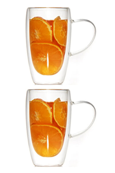 Atlas Mutfak Double Walled Coffee, Latte, Soft Drink Glass Mug Set 400 ml 2 P...