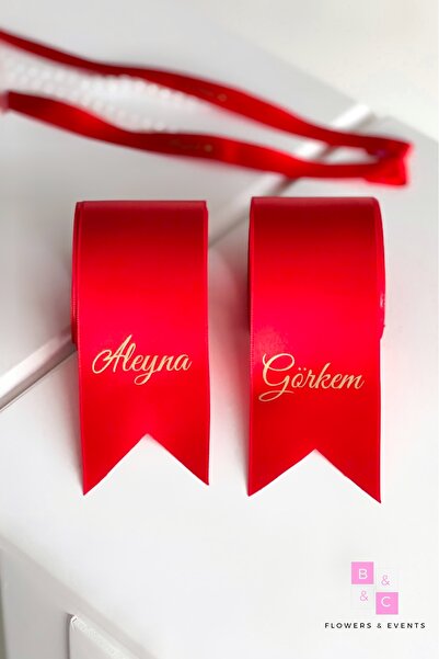 BC Flowers İsimli Takı Kurdelesi, Gelin Damat Kurdelesi, Nişan Takı Kurdelesi