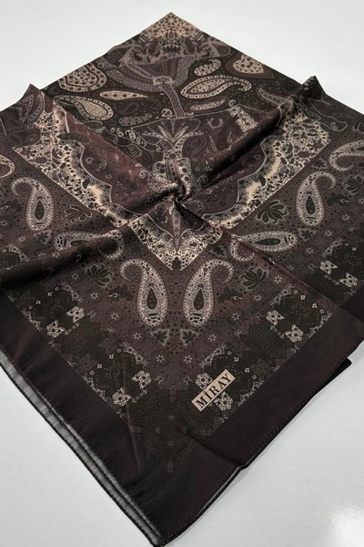 MİRAY Eșarfă din bumbac moale cu model etnic 120x120 - maro lapte