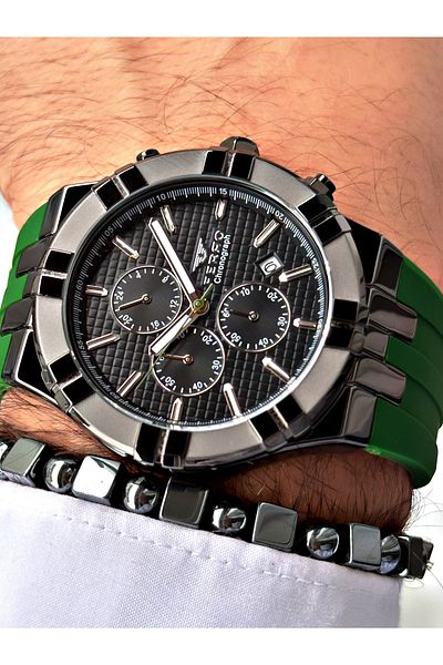 FERRO Green Color Function Silicone Sports Men's Wrist Watch + Bracelet