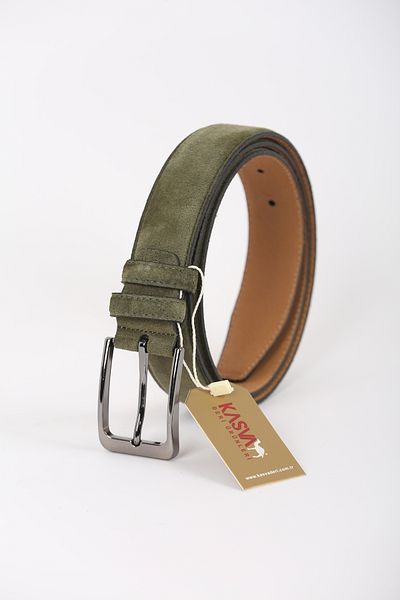 KASVA DERİ 3.5cm Dark Green Suede Original Leather Belt