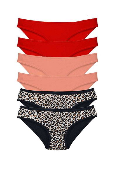 AC BOX Chiloți slip damă Lycra 6 bucăți pudră roșu leopard
