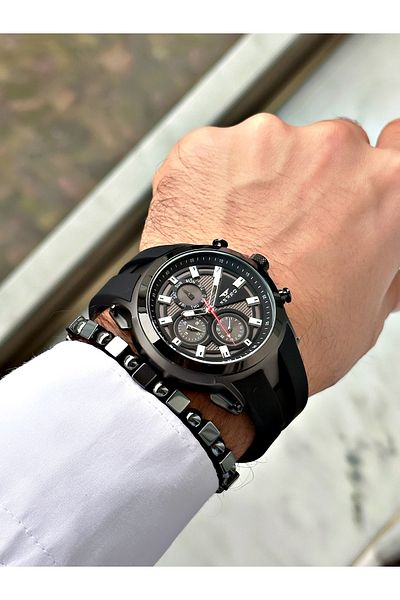 FERRO Black Color Sports Model Stylish Design Men's Wrist Watch + Bracelet Gift