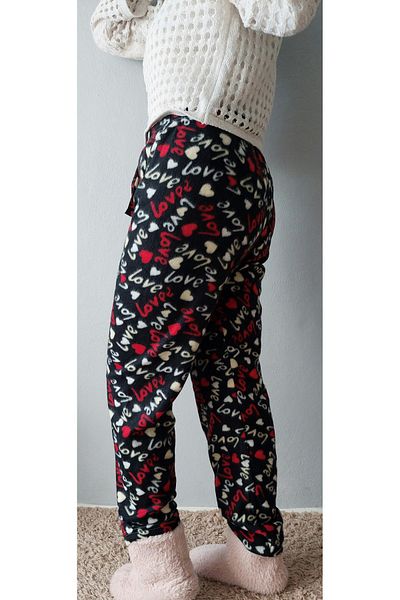 Bahar design Women's Black Heart Winter Fleece Pajama Bottoms