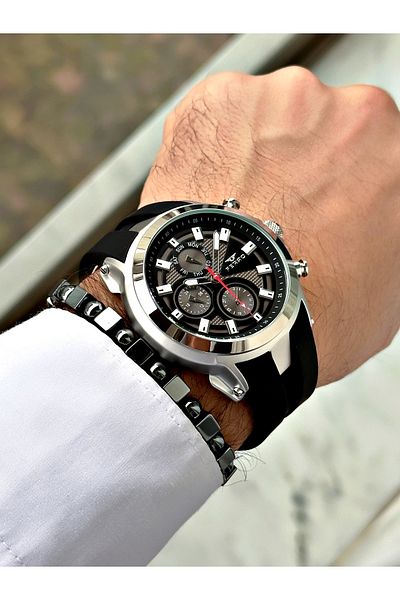 FERRO Black Color Sports Model Stylish Design Men's Wrist Watch + Bracelet Gift