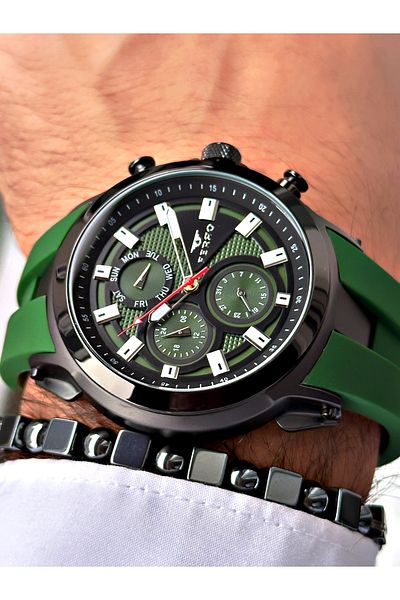 FERRO Green Color Sports Model Stylish Design Men's Wrist Watch + Bracelet Gift