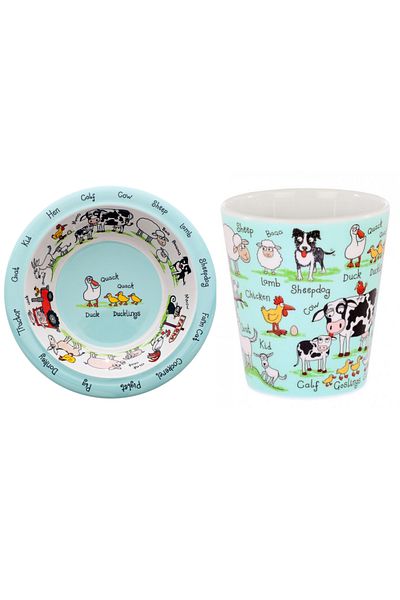 Tyrrell Katz Melamine Food Bowl and Drinking Cup // Farmyard