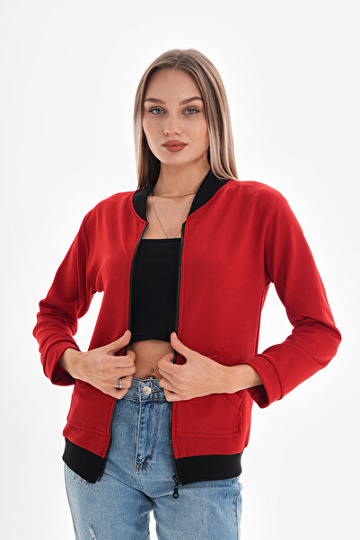 DEVRİMAY TEKSTİL Дамско бомбър яке с яка от ликра и креп