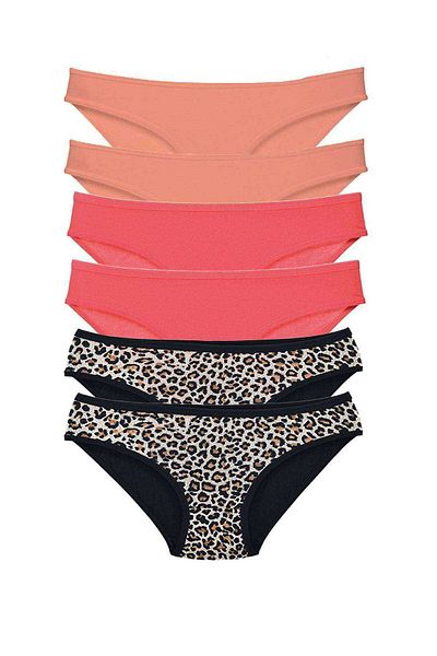 AC BOX 6 Pieces Lycra Women's Slip Panties Leopard Powder Fuchsia