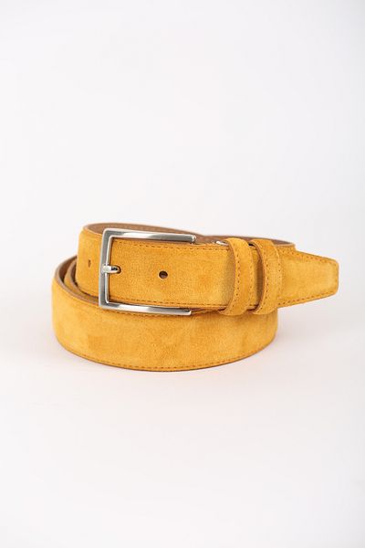 KASVA DERİ 3.5 cm Mustard Yellow Suede Original Leather Belt