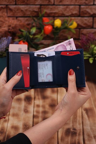Ozka Leather Collection Δερμάτινη θήκη για κάρτες Navy Blue Vegan - Πορτφόλιο μηχανισμού πορτοφολιού