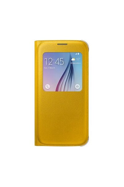 Samsung Galaxy S6 Ile Uyumlu S View Cover (DERİ GÖRÜNÜMLÜ) Sarı Ef-cg920pyegww