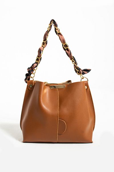 Modabag Women's Scarf and Chain Accessory Soft Leather 3 Compartment Handbag and Shoulder Bag