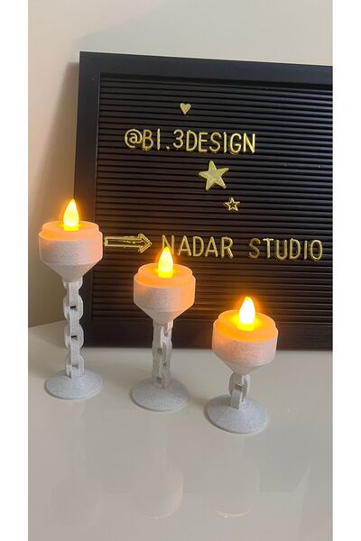 NadarStudio Zincir Şekilli 3’lü Dekoratif Tealight Mumluk Seti