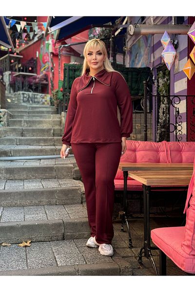 Butik Nilyam Дамски анцуг, размер "Плюс", с половин цип и яка "балон" с ръкави, 21107