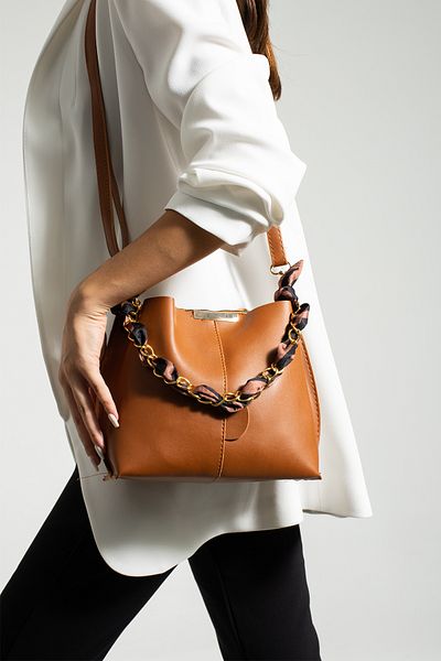 Modabag Women's Scarf and Chain Accessory Soft Leather 3 Compartment Handbag and Shoulder Bag