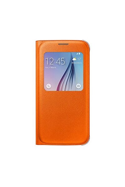 Samsung Galaxy S6 Ile Uyumlu S View Cover (DERİ GÖRÜNÜMLÜ) Turuncu Ef-cg920po...