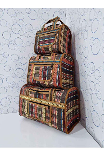 çaymekani 3'lü Otantik Hasır Model Kamp,Piknik,Aile El Çantası Renkli