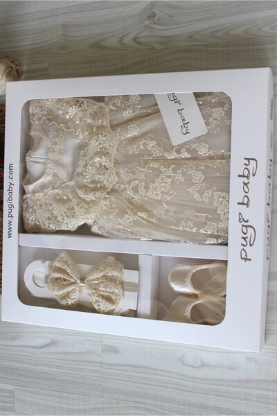 Pugi Baby Orkide Barbosa Baby Girl Laced Dress Set - Newborn Luxury, Hospital Release and Mevlütlük