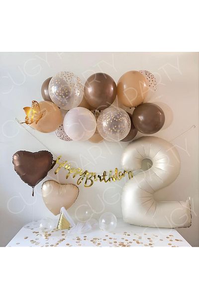 CUGY Retro Brown Caramel Cream Age Number Gold Banner Coated Party Set