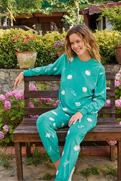 Aydoğan Aydoğan Lodos Store - Γυναικείο βελούδινο μαλακό σετ πιτζάμες με μακρ...