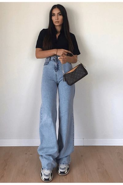 BESTFULL Pantaloni de jeans cu talie super înaltă, albastru deschis, cu spălare pe zăpadă