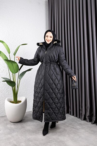 HARMAN BUTİK KADIN UZUN İÇİ KÜRKLÜ KAPİŞONLU KAPİTONE MONT