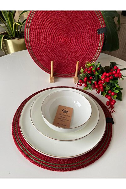 Nev Design 6'lı Polyester, Leke Tutmaz Supla Takımı, Amerikan Servis, Yılbaşı Konsept, Çeyiz,Kırmızı
